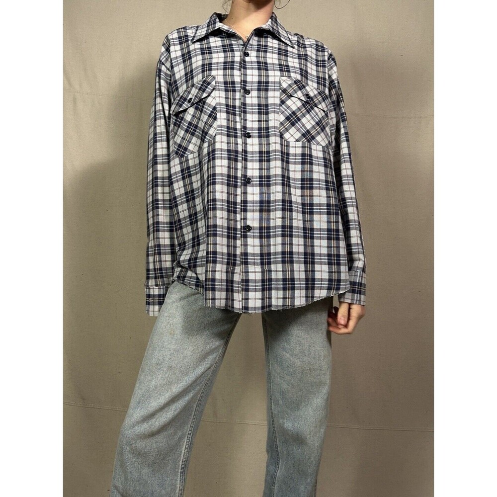 Sears Short Sleeved Work Shirt Perma-Prest Vintage New Blue Plaid